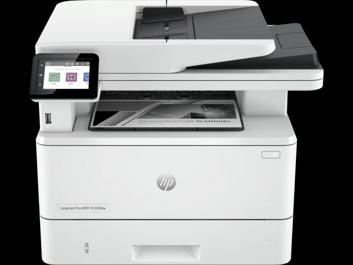 HP LaserJet Pro MFP 4103FDW Printer - Wireless, A4, Print Copy Scan Fax, 40 ppm, 1200 x 1200 dpi Resolution, 80,000 Pages Duty Cycle