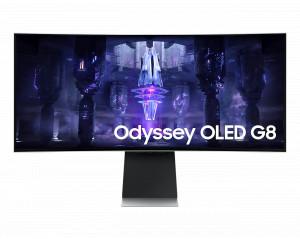 Samsung Odyssey G8 G85SB Curved Monitor - 34" UWQHD (3440 x 1440), OLED, Height, Tilt, HDMI, 250 cd/㎡, 175Hz