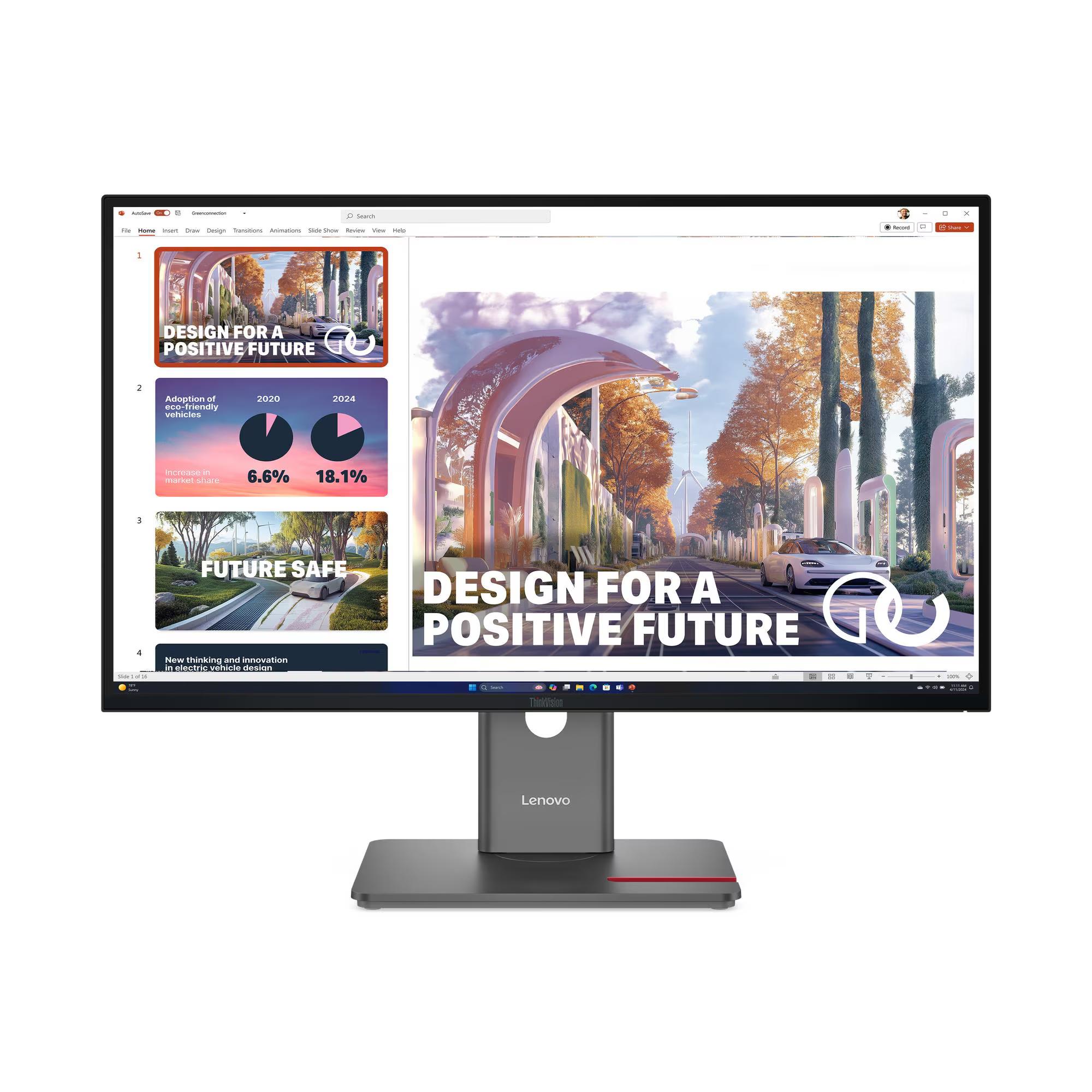 LENOVO THINKVISION P27QD-40 Monitor - 27" QHD (2560 x 1440), IPS, Tilt, Swivel, Pivot, Height, HDMI, DP, USB-C, 350nits, 24-120Hz