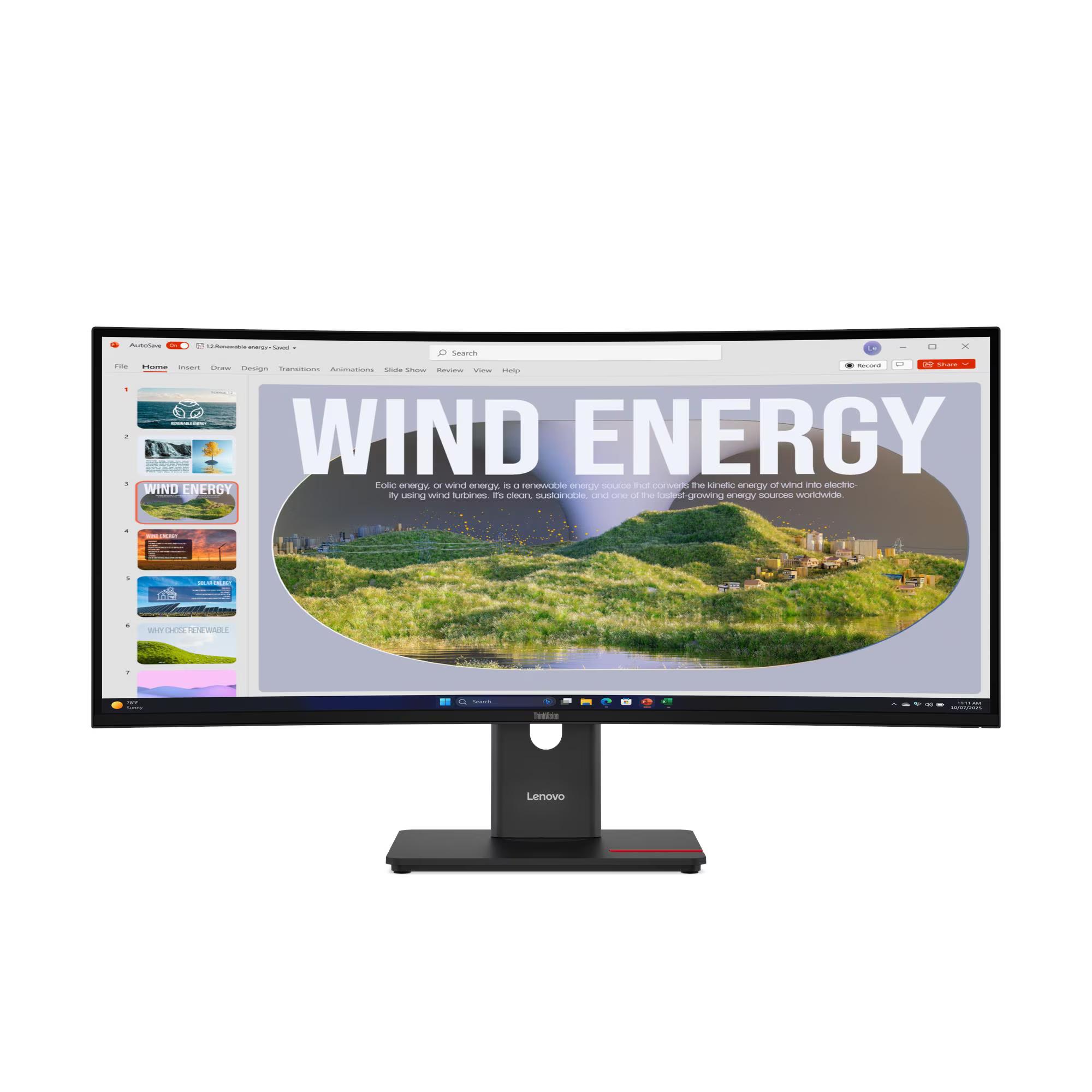 LENOVO THINKVISION T34WD-40 Curved Monitor - 34" WQHD (3440 x 1440), VA, Tilt, Swivel, Height, HDMI, DP, USB-C, 300nits, 48Hz - 120Hz