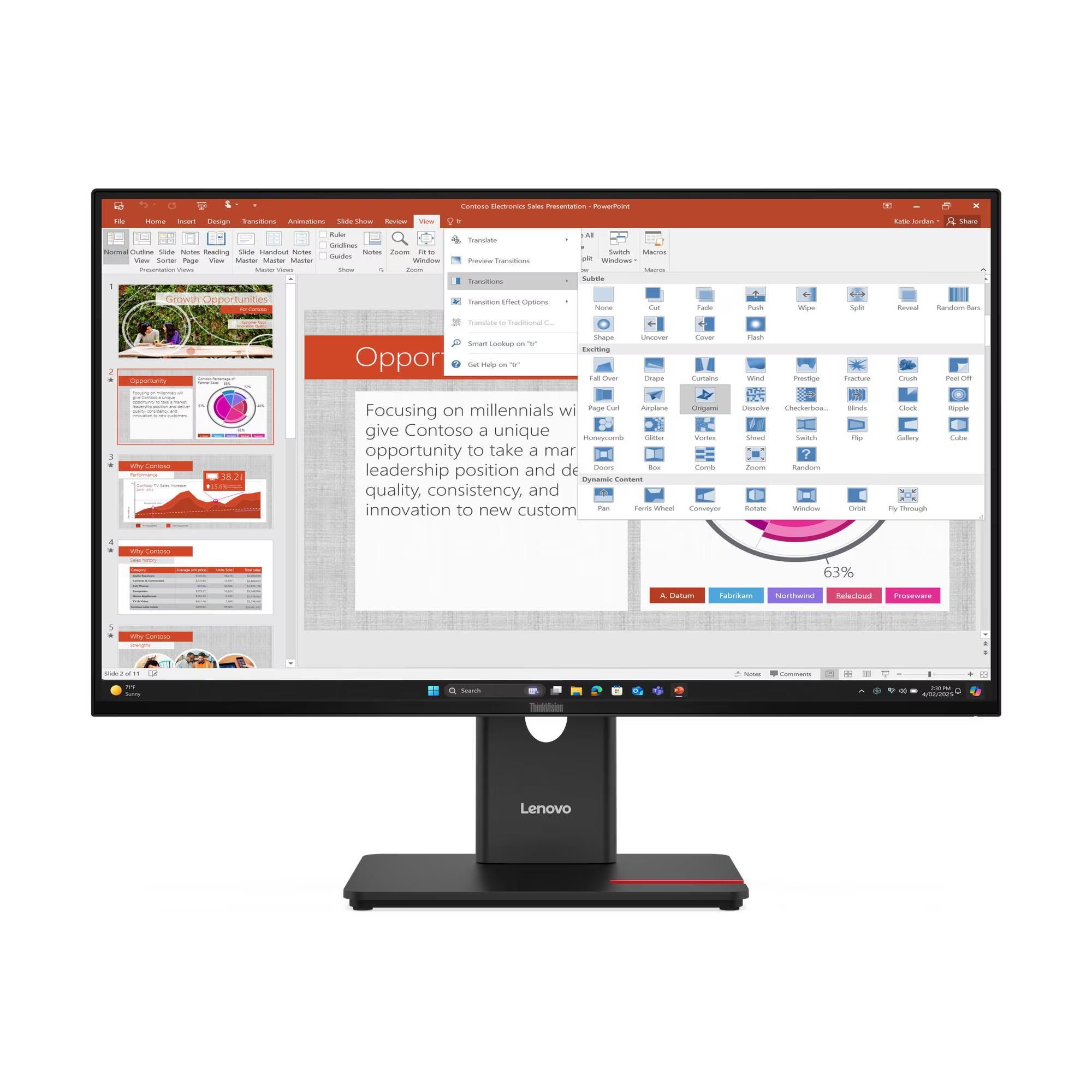 LENOVO THINKVISION T27-40 Monitor - 27" FHD (1920 x 1080), IPS, Tilt, Swivel, Pivot, Height, HDMI, DP, VGA, 300nits, 48-120Hz