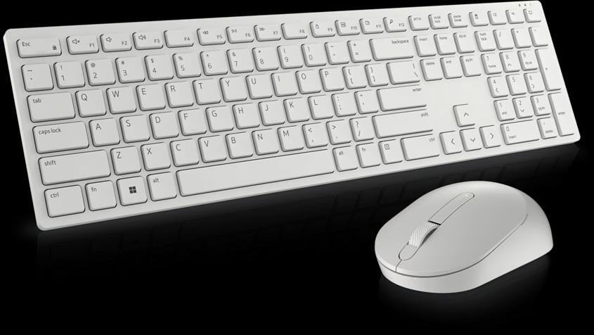 DELL KM5221W Pro Wireless Keyboard and Mouse - Optical Sensor, 1600 DPI, 3 Button, 10 Million Keystrokes, 2.4 GHz USB wireless receiver (White)