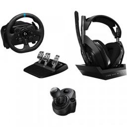 Logitech G G923 TRUEFORCE Sim Racing Wheel and Pedals Kit with Driving Force Shifter and A50 Wireless Headset (Windows, PS4, PS5)