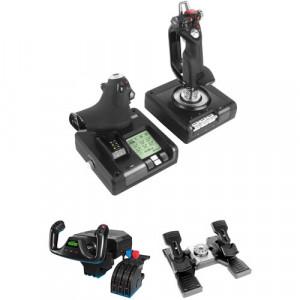 Logitech G Flight Yoke System Kit - Flight Rudder Pedals, X52 Professional H.O.T.A.S Throttle , Stick Simulation Controller