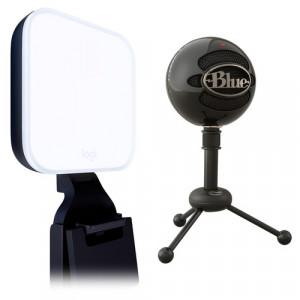 Logitech Litra Glow Bi-Color LED Light Panel & Blue Snowball Microphone Kit